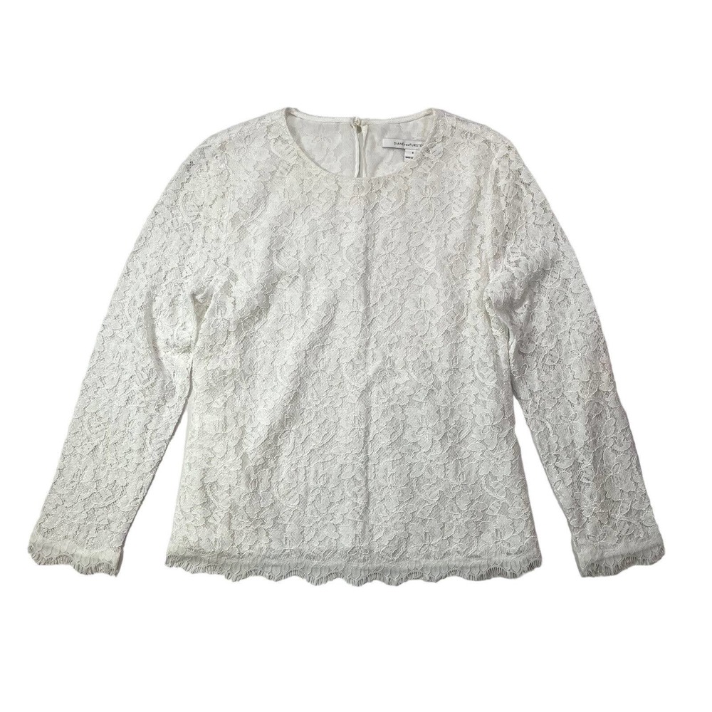 Diane Von Furstenberg DVF Brielle White Flower Lace Long Sleeve Top Size 6